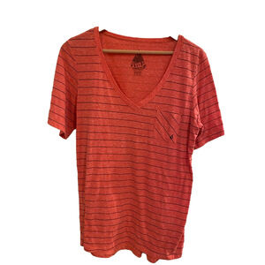 Volcom Womens orange V-neck tee 🍊 large Striped Vintage Y2K Never worn.